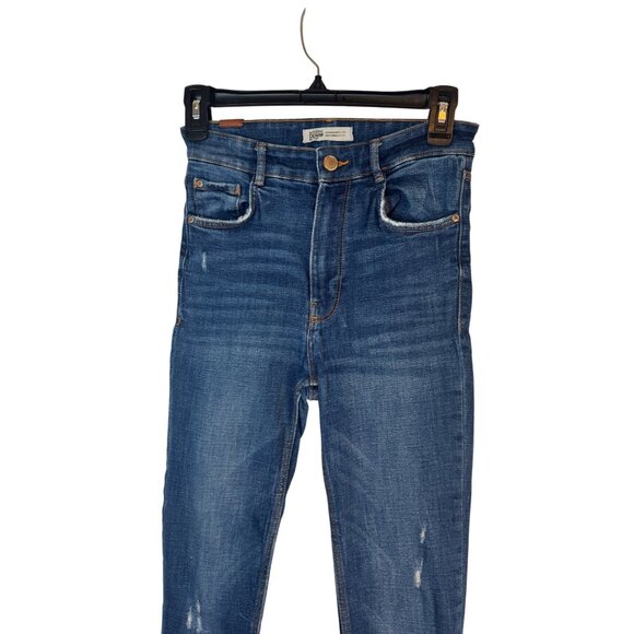 2/$30 ZARA Size 6 Authentic Denim TRF Womens Mid-Rise Distressed Skinny Jeans - Picture 5 of 14